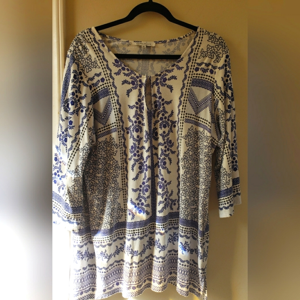 Rose+Olive plus size , 3X, blue and white blouse